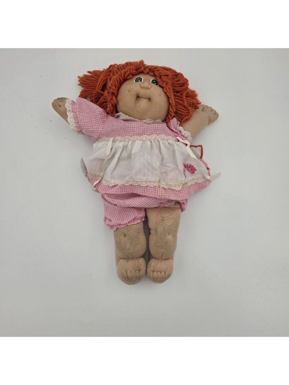 Cabbage Patch Kid Doll 1980s Orange Yarn Hair Pink Gingham Outfit Pre-Owned